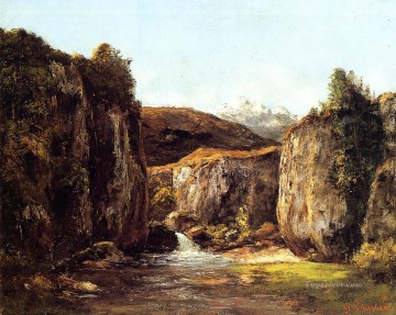  Fuente Arte - Paisaje La Fuente entre las Rocas del Realismo Realista Doubs pintor Gustave Courbet